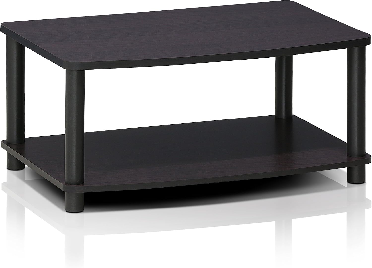 Furinno Turn-N-Tube TV Riser Stand, 2-Tier Small Elevated No Tools TV Stand, TV Console for TV up to 32 inch, 15.8 x 23.8 x 11, for Living Room, Bedroom, French Oak/Black