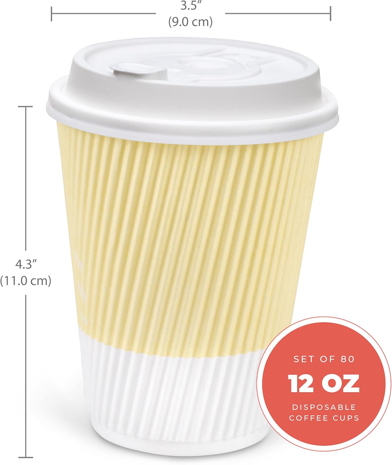 Disposable Coffee Cups With Lids - (80 set) 12 oz Paper To Go Coffee Cups With Resealable Lids Prevent Leaks! Travel Insulated Hot Beverage Drink Cup. Will Not Bend With Heat or Burn Fingers