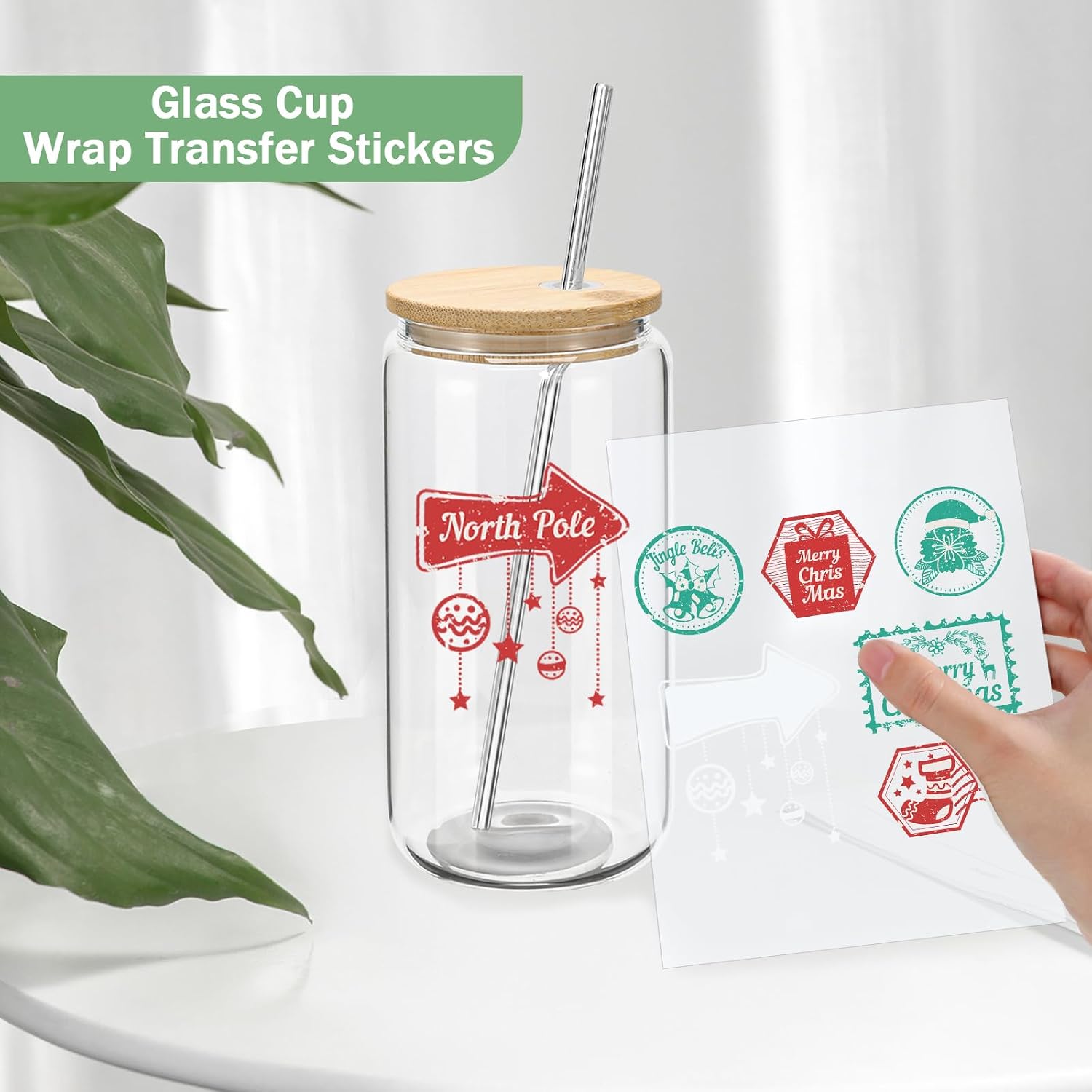 YOUKE OLA 20 Pack Glass Cups with Bamboo Lids and Metal Straw Can Shaped Drinking Glasses, Glass Tumbler Reusable Cute Cups for Whiskey, Iced Coffee