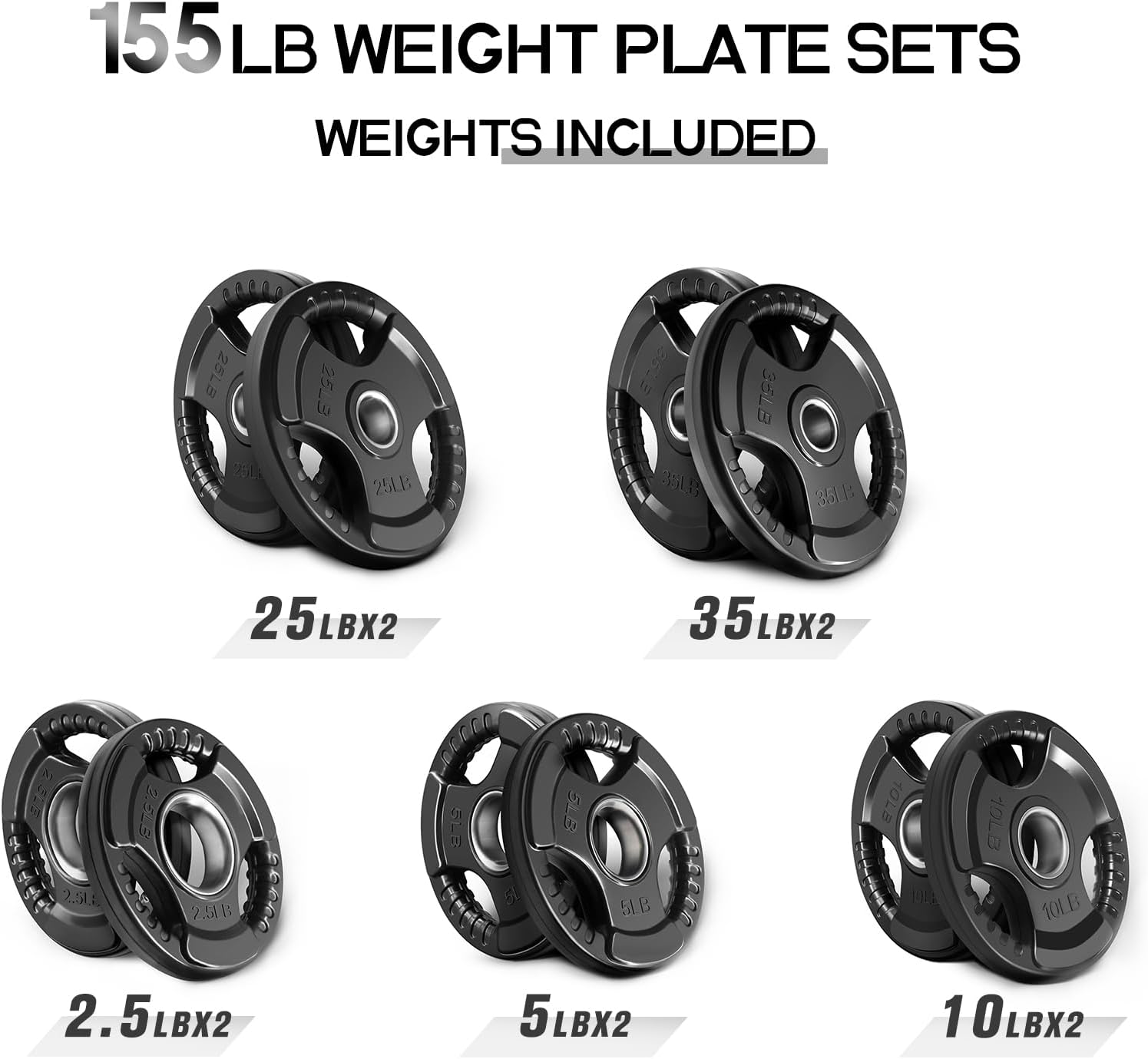 RitFit Olympic Rubber Grip Weight Plates, 2-Inch Barbell Set