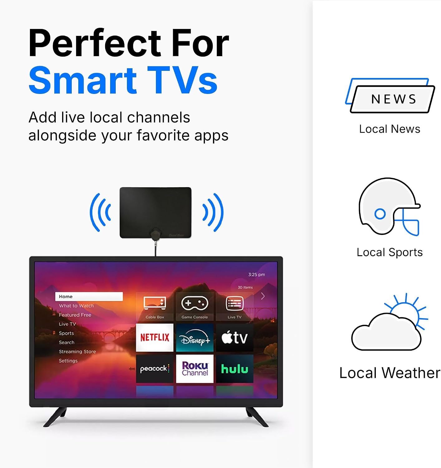 Channel Master FLATenna - Indoor Digital HDTV Antenna, 12' Coaxial Cable, Superior Reception Range & Signal Reliability, Supports 4K Smart TVs