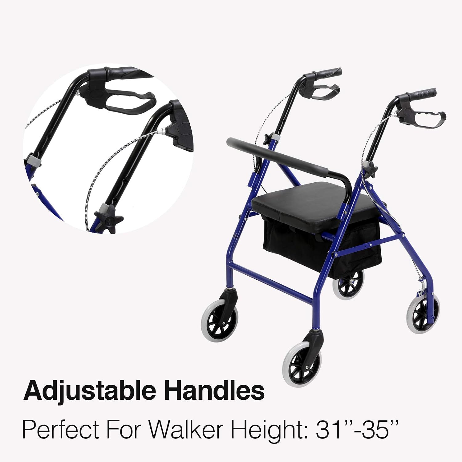 4 Wheels Folding rollator Walker with Handbrakes and carrybag,Medical Walkers with Seat and Wheels,Blue