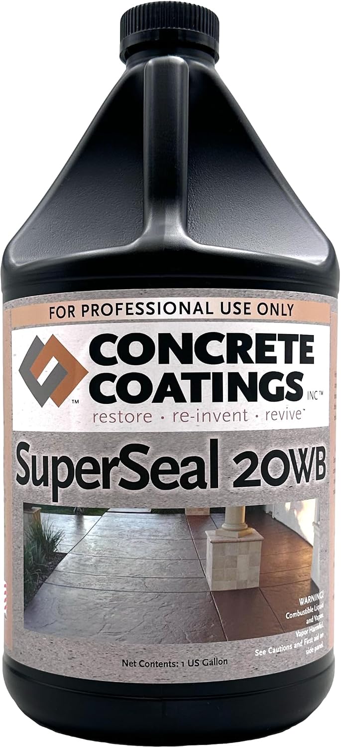 CC Concrete Coatings SuperSeal 20WB | Satin Finish | 1 Gallon | Water-Based Acrylic Concrete Sealer, Quick Drying, Non-Yellowing, Safe & Easy to Use