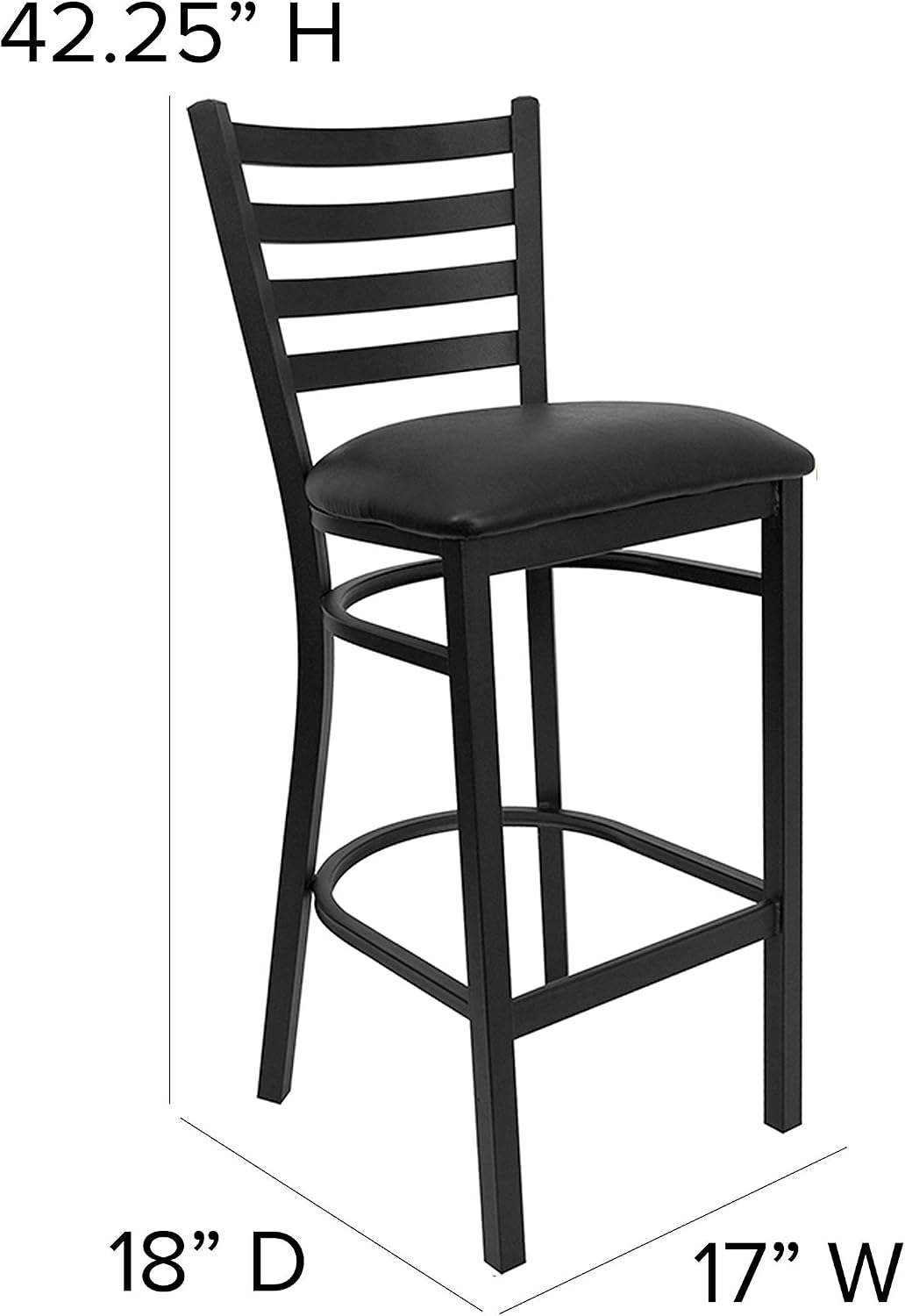 Flash Furniture Hercules Series Ladder Back Metal Restaurant Barstool, Modern Upholstered Armless Bar Height Chair for Restaurants and Kitchens, Black | Vinyl Upholstery, Durable Construction, Commercial Use
