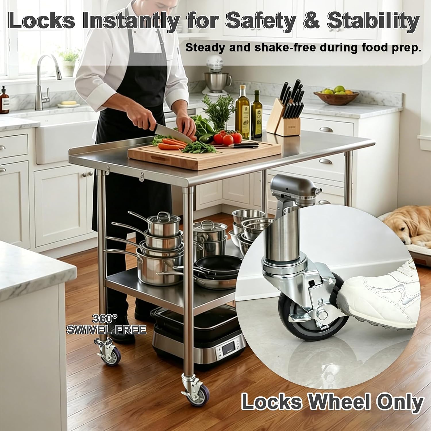 4 Inch Expanding Stem Caster Set of 4 for Stainless Steel Table