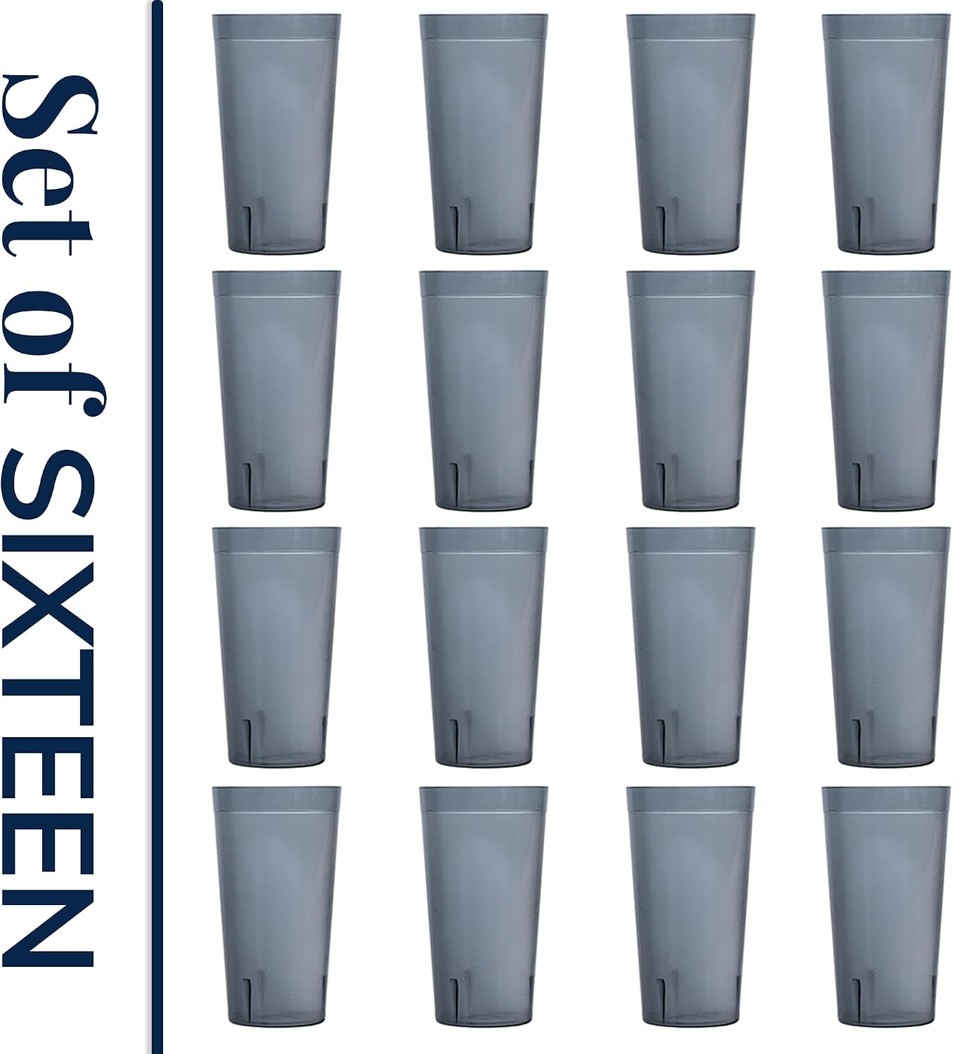 US Acrylic Cafe Plastic Reusable Tumblers (Set of 16) 20-ounce Water Cups Coastal Colors | Restaurant Style Drinking Glasses Value Set, Stackable, BPA-free, Made in the USA | Top-rack Dishwasher Safe