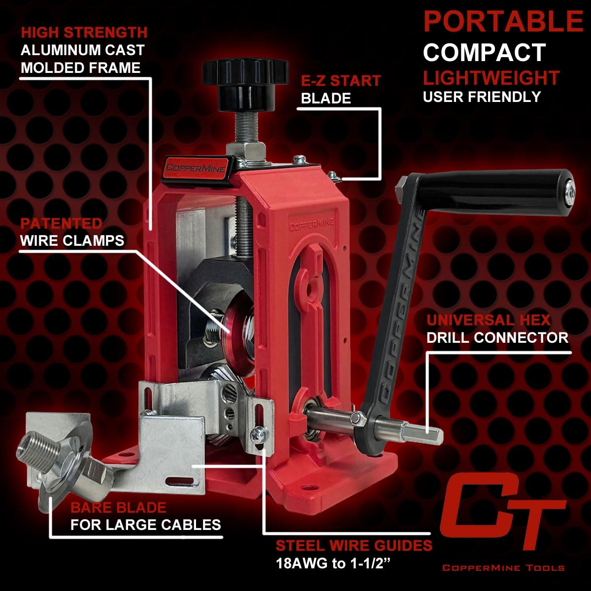 Wire Stripping Machine, Drill Powered Benchtop Wire Stripper Machine for 18 AWG to 1-1/2" Cable, Large Cable Wire Stripper