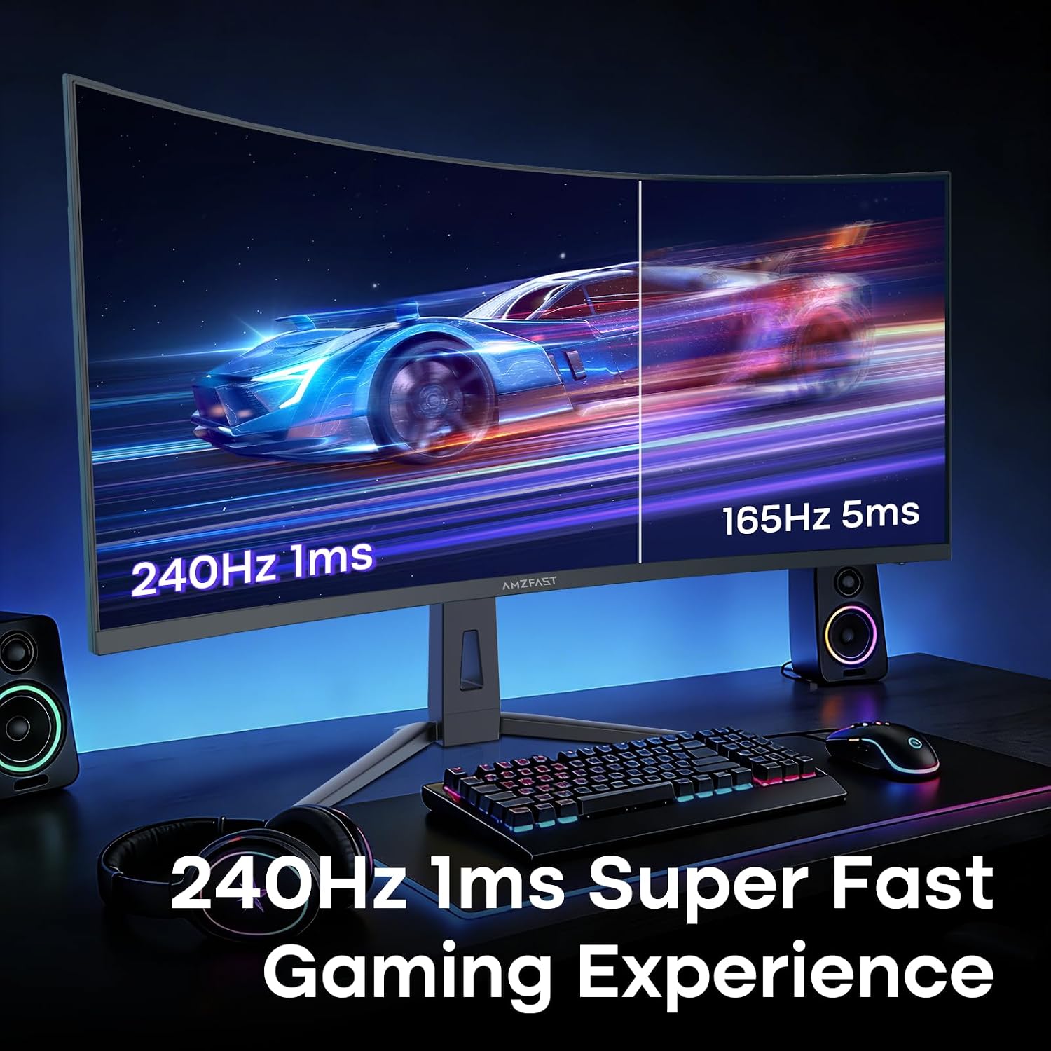 Amzfast 34 Inch Curved Monitor 240Hz UWQHD (3440x1440) Gaming Monitor, 1ms G-SYNC Compatible, 1500R, PIP/PBP, HDR400, 96% DCI-P3, Tilt/Swivel/Height Adjustable, TÜV Rheinland, HDMI 2.1, AMZG34C8 Pro