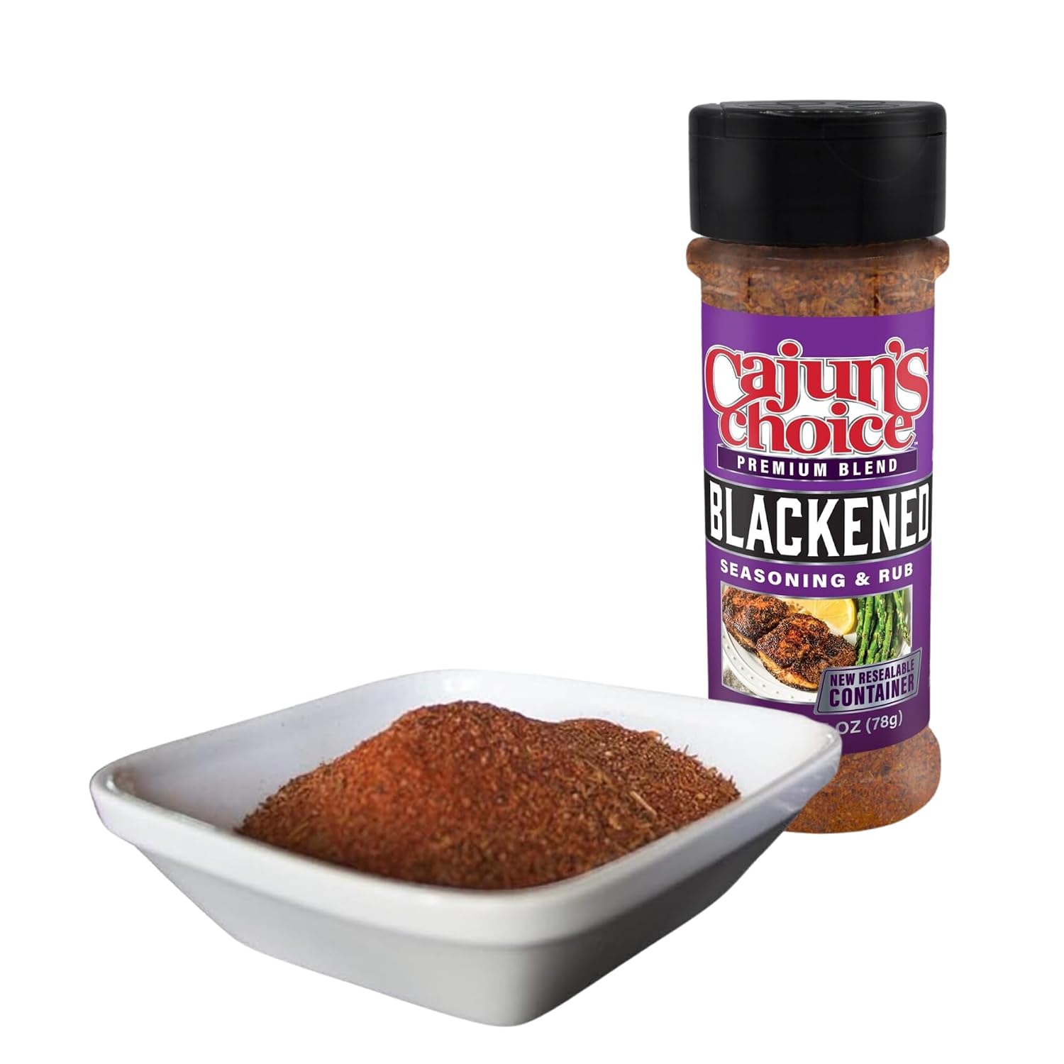 Cajun's Choice Blackened Seasoning - 2.75 oz Jar, Pack of 2, All Natural, Low Salt, Gluten-Free - Authentic Louisiana Spice for Fish & BBQ | Low-sodium, all-natural seasoning and rub for fish, seafood, chicken, pork, steak, vegetables and salads.