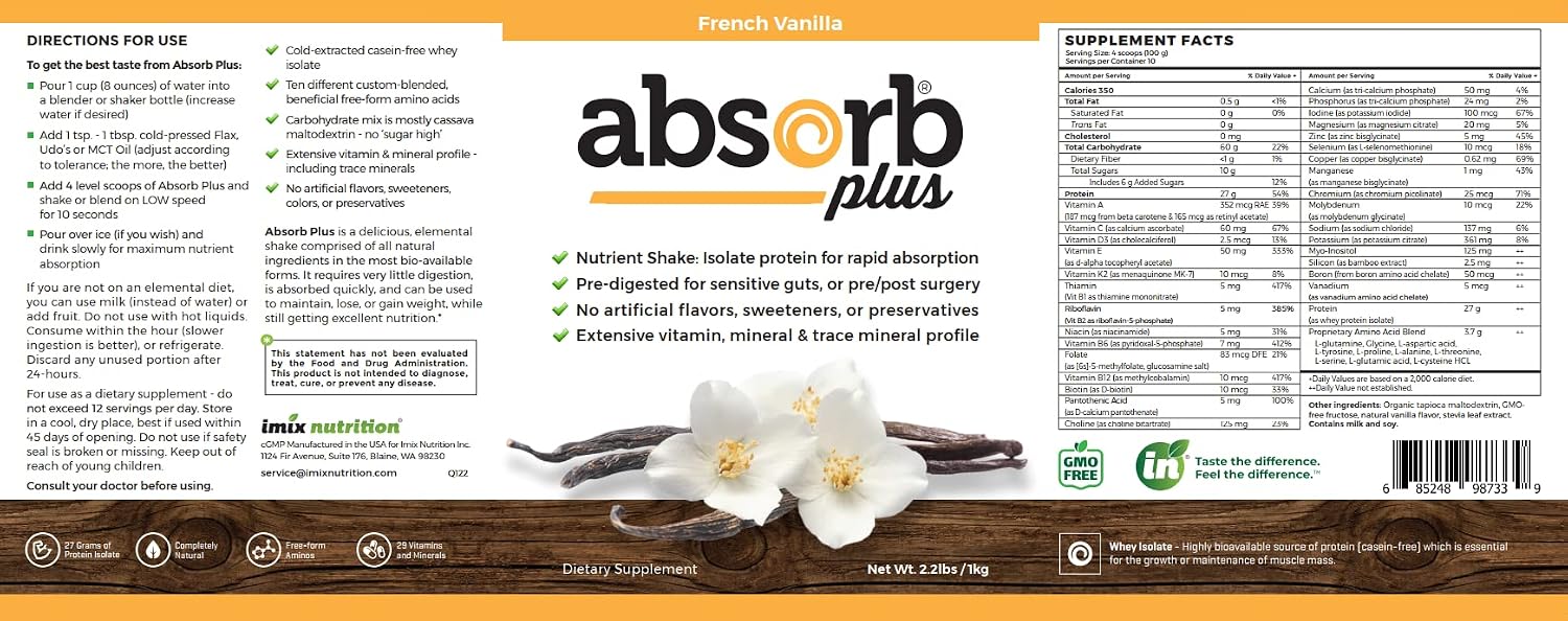 Isolate Protein - Diet Supplement for Improved Gut Health, Extra Nutritional Support, Non-GMO, Gluten-Free, Lactose-Free, Casein-Free (2.2 Lbs, Simply Vanilla)