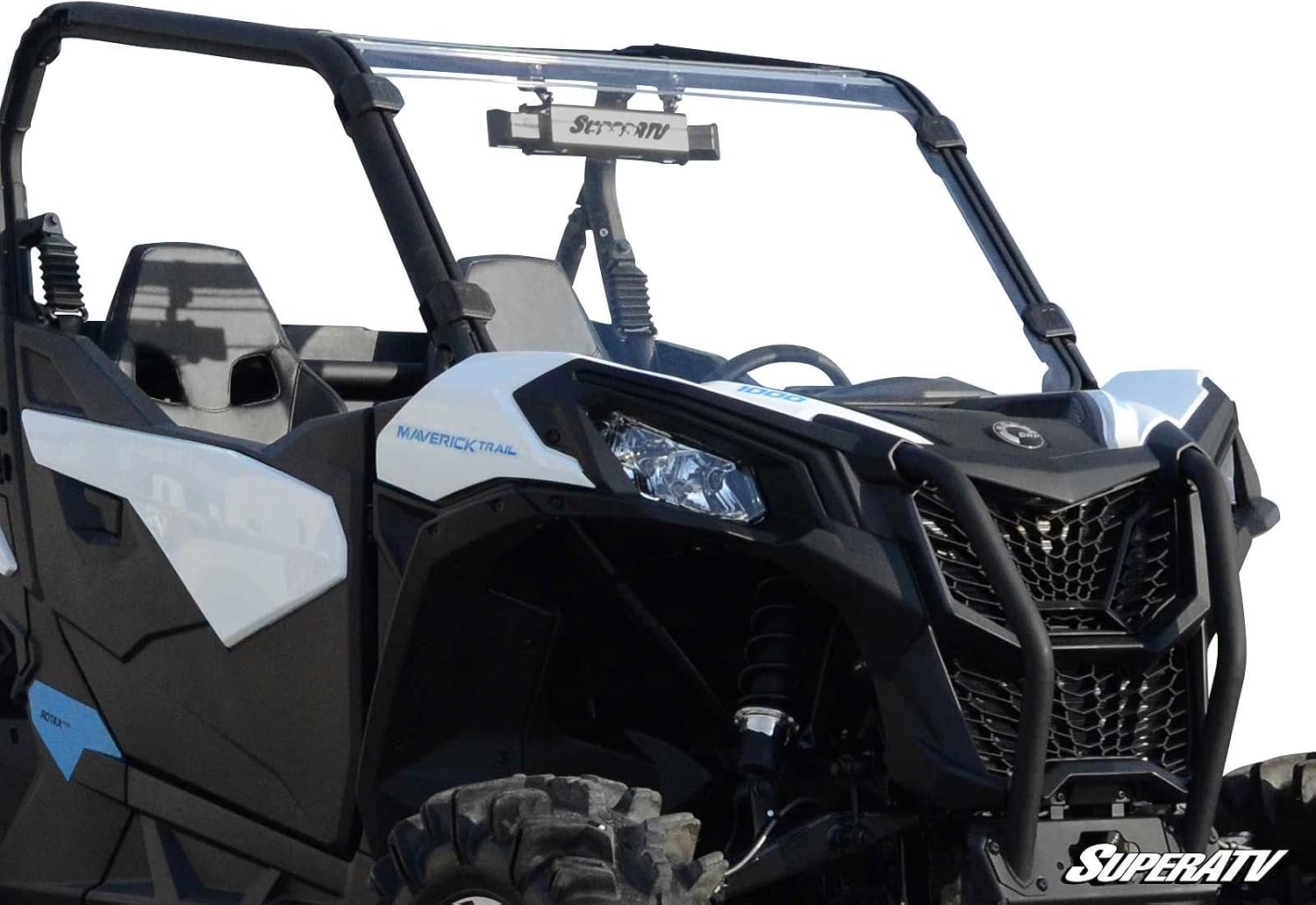 SuperATV Heavy Duty Scratch Resistant Full Windshield for 2018+ Can-Am Maverick Trail 800 / 1000 / 800 DPS / 1000 DPS | 1/4" Thick Polycarbonate