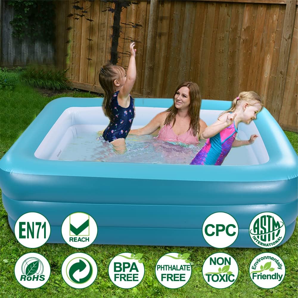 Inflatable Swimming Pool for Kids, 59" X 45" X 20" Kiddie Pools with Inflatable Soft Floor, Durable Blow Up Pools for Backyard
