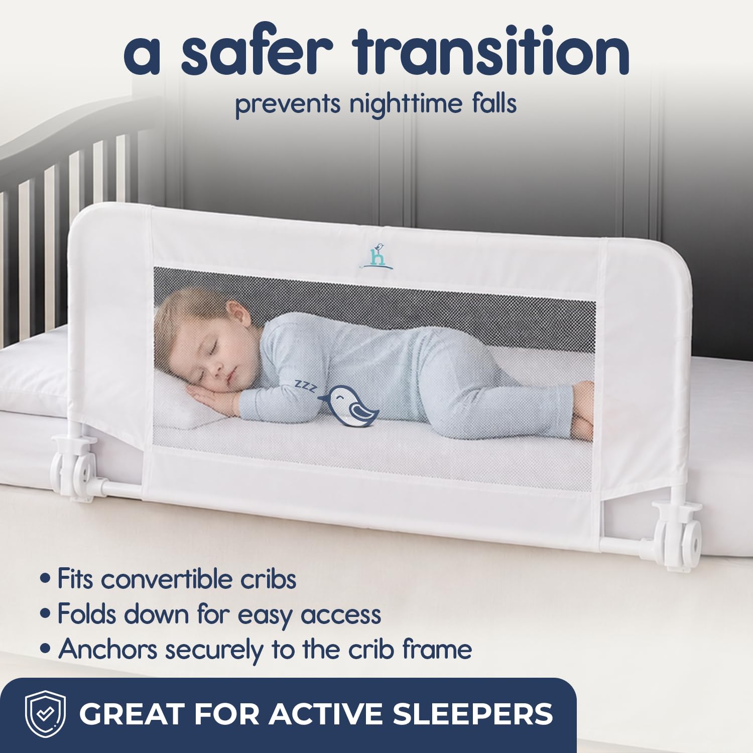 Hiccapop Convertible Crib Bed Rail for Toddlers, Crib Rail Guard, White