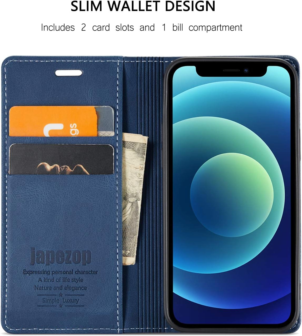 japezop iPhone 12 Mini Wallet Case with [RFID Blocking],Blue