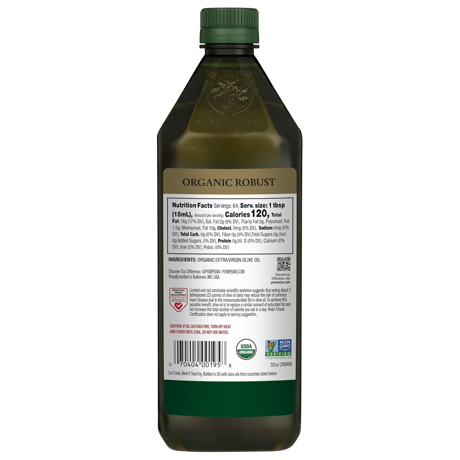 Pompeian Robust Organic Extra Virgin Olive Oil - 16 fl oz | First Cold Pressed Olive Oil for Cooking - Full-Bodied Taste for Dressings and Marinades