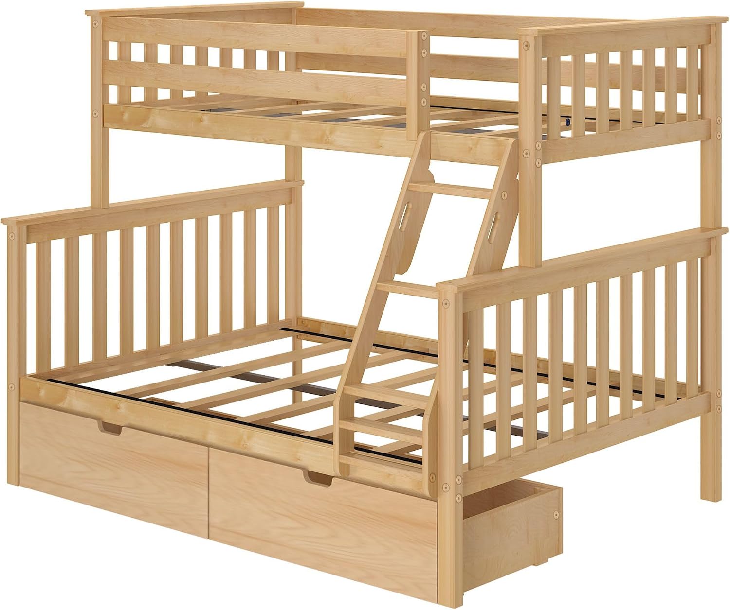 Max & Lily Bunk Bed Twin over Twin, Solid Wood Bunk Bed Frame with Ladder for Kids, 14" Safety Guardrails, Easy Assembly, No Box Spring Needed, White