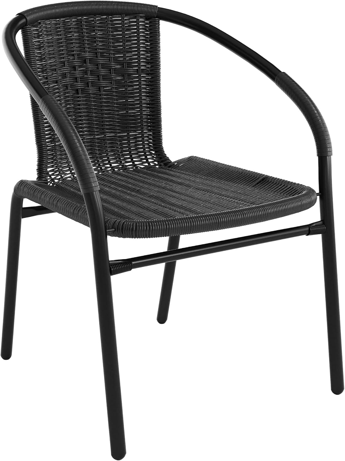 Flash Furniture Lila Modern Rattan Indoor/Outdoor Stackable Dining Chairs, Stacking Rattan Bistro Chairs for Patio or Restaurant, Set of 4, Brown | Commercial Grade, Indoor/Outdoor Use