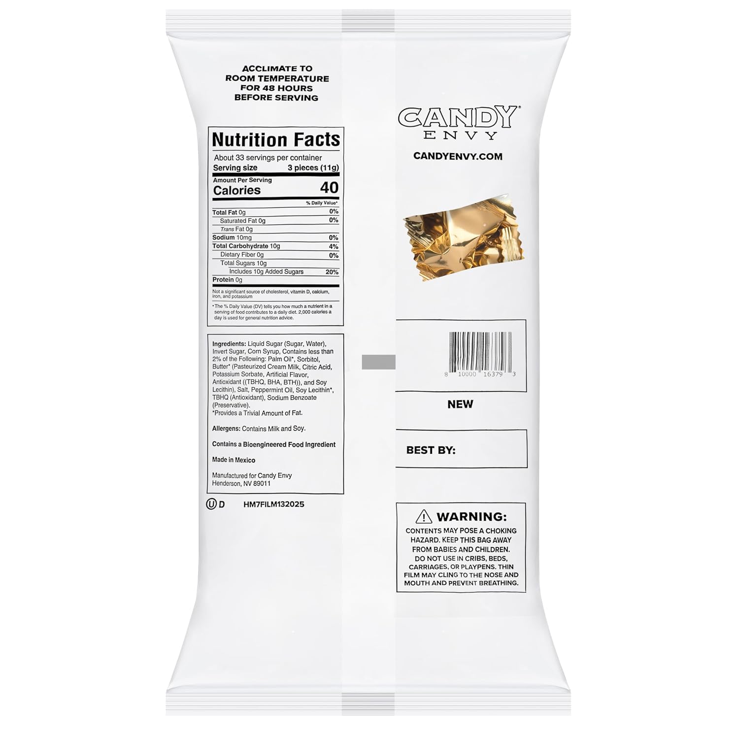 Candy Envy - Gold Foil Wrapped Buttermints - 13 oz. Bag - 100 Individually Wrapped Candy Mints