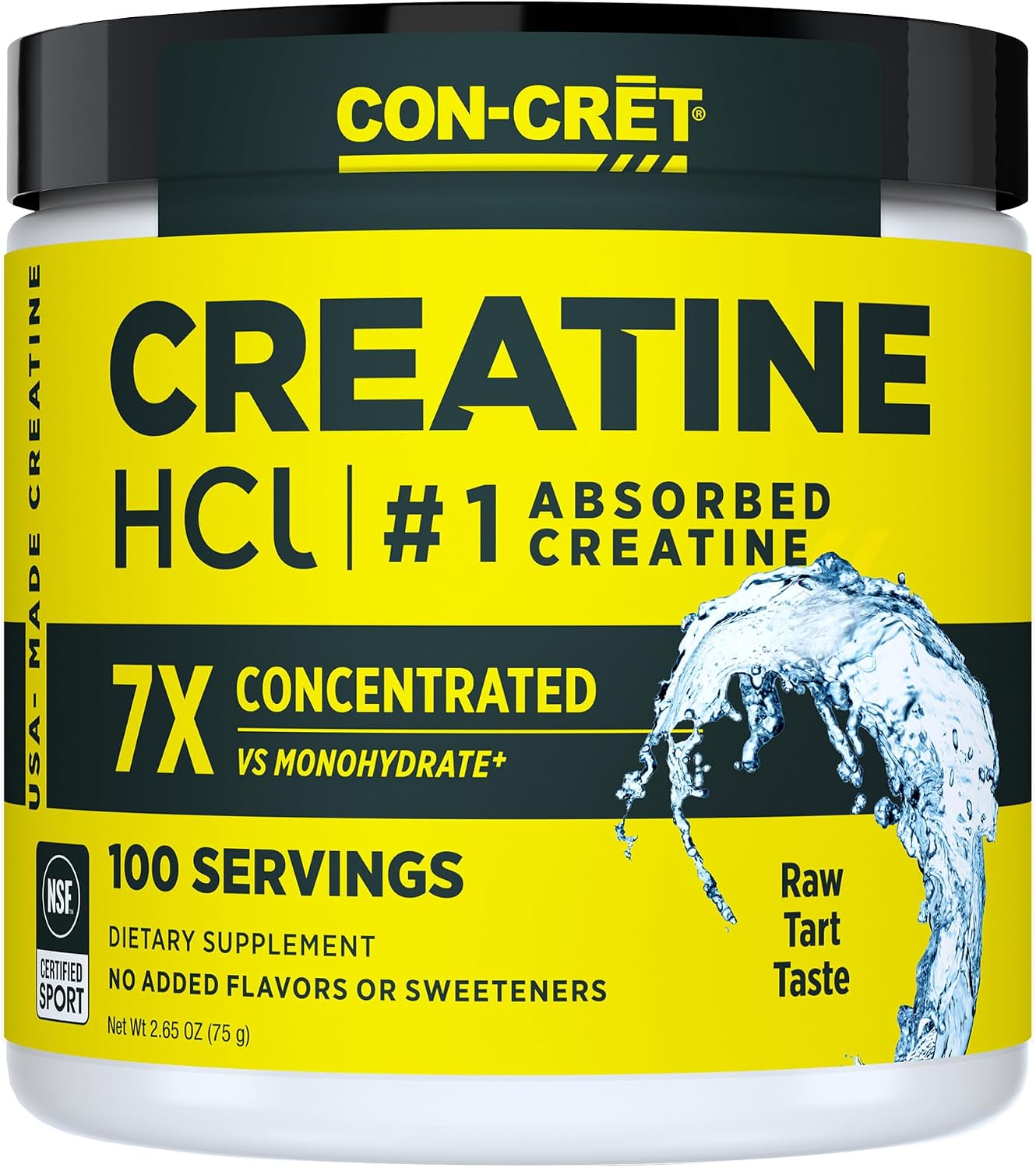 CON-CRET Creatine HCl Powder for Women and Men, Unflavored, 64 Servings | No Bloating or Water Retention, Muscle, Strength & Cognitive Support, USA Made, NSF Certified