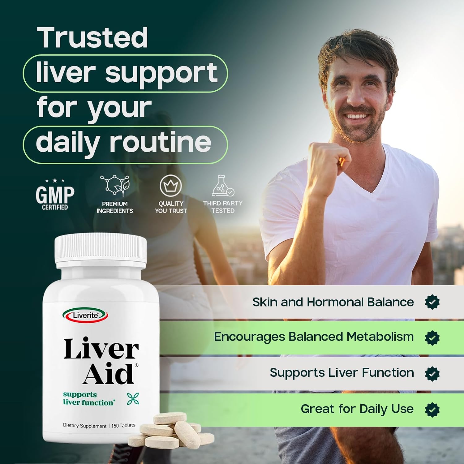 LIVERITE Liver Aid - Liver Support Supplement - 120 Tablets | Science-Based Liver Formula with Choline, Amino Acids, Phosphatidylcholine & Vitamin B12 for Liver Function & Energy Support