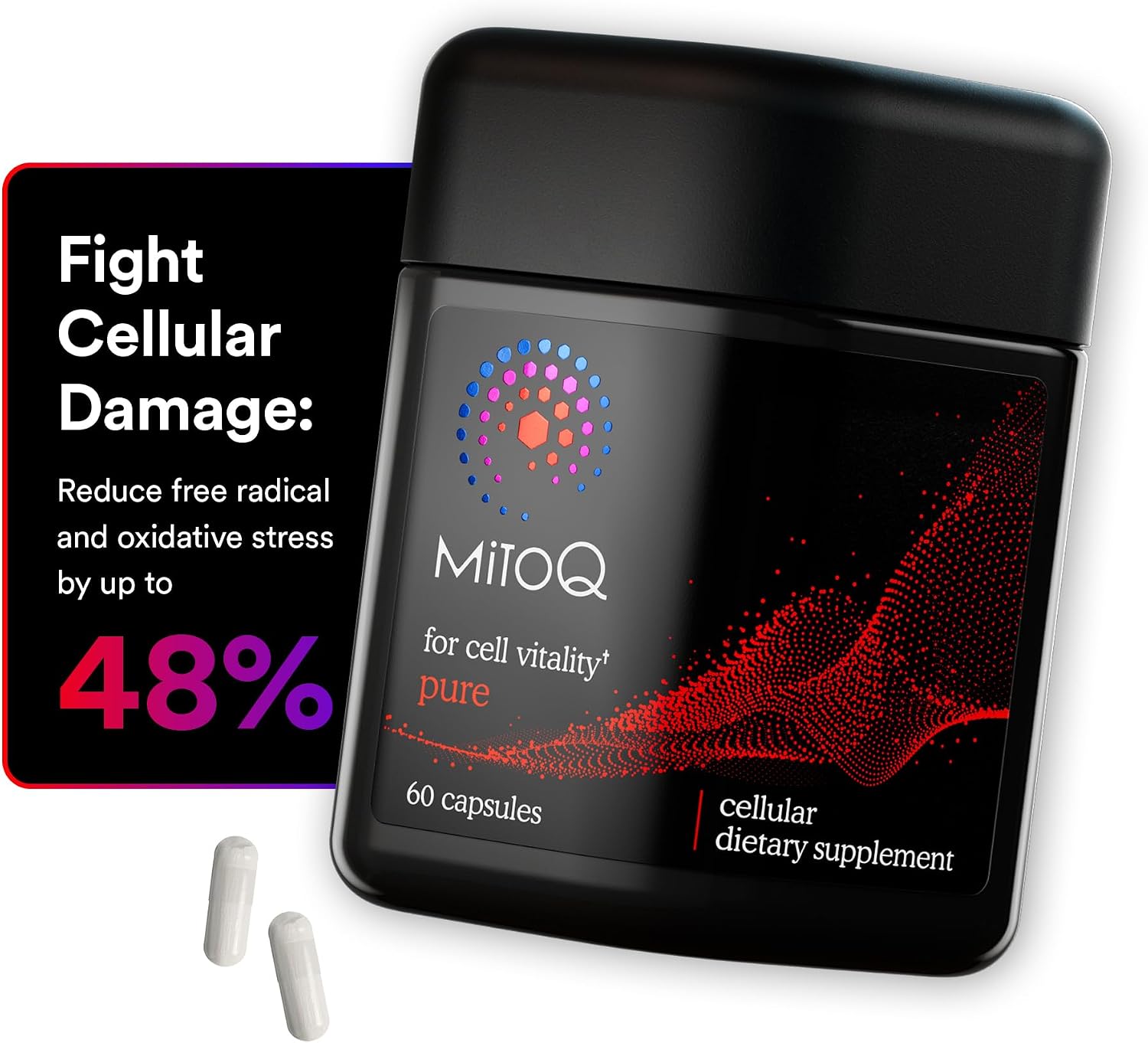 MitoQ Pure Advanced Mitochondria Supplement - Superior Bioavailability to CoQ10 - Patented Vitality Supplement for Sustained Energy, Heart Health, Metabolic Support, and Healthy Aging (60 Capsules)