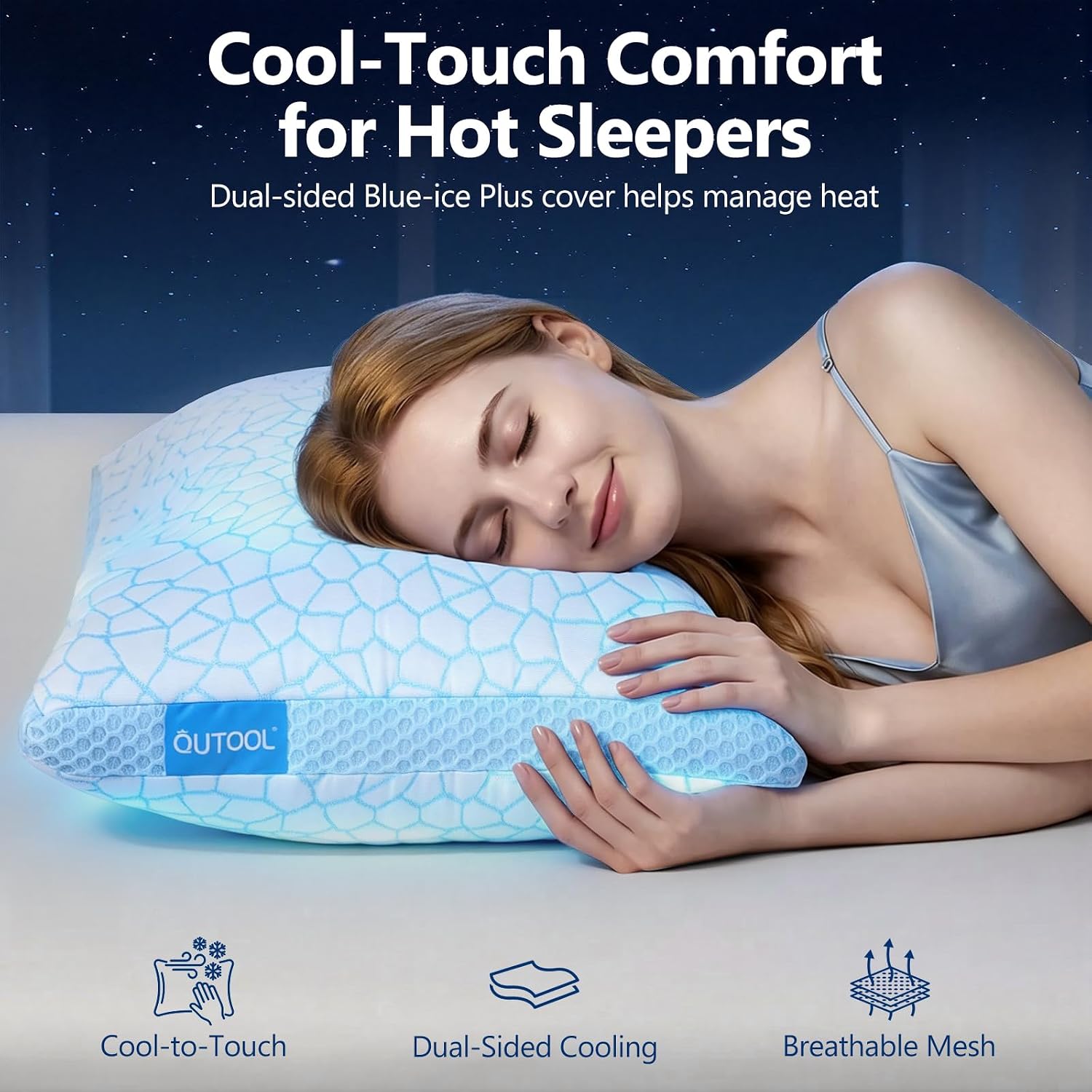 QUTOOL Cooling Pillow for Sleeping, CertiPUR-US Shredded Memory Foam Queen Pillows Set of 2, Cool Pillow for Hot Sleepers Adjustable Firm Pillow for Side, Back, Stomach Sleepers Soft Yet Support,White