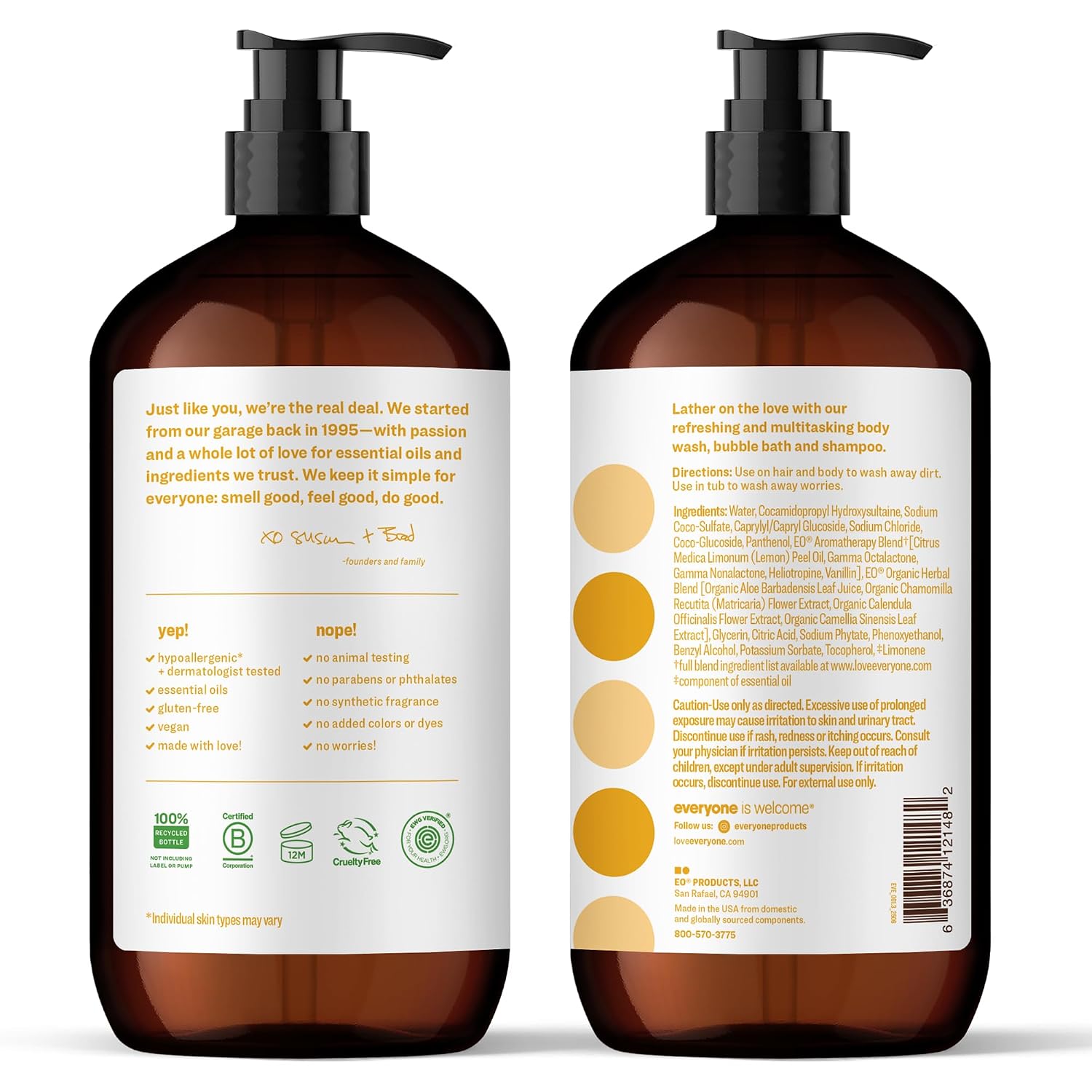 Everyone 3-in-1 Soap Body Wash Bubble Bath Shampoo Coconut Lemon 32oz 2pk | Natural essential oil formula | body wash | shampoo | bubble bath in one | coconut lemon scent | bulk value 2-pack