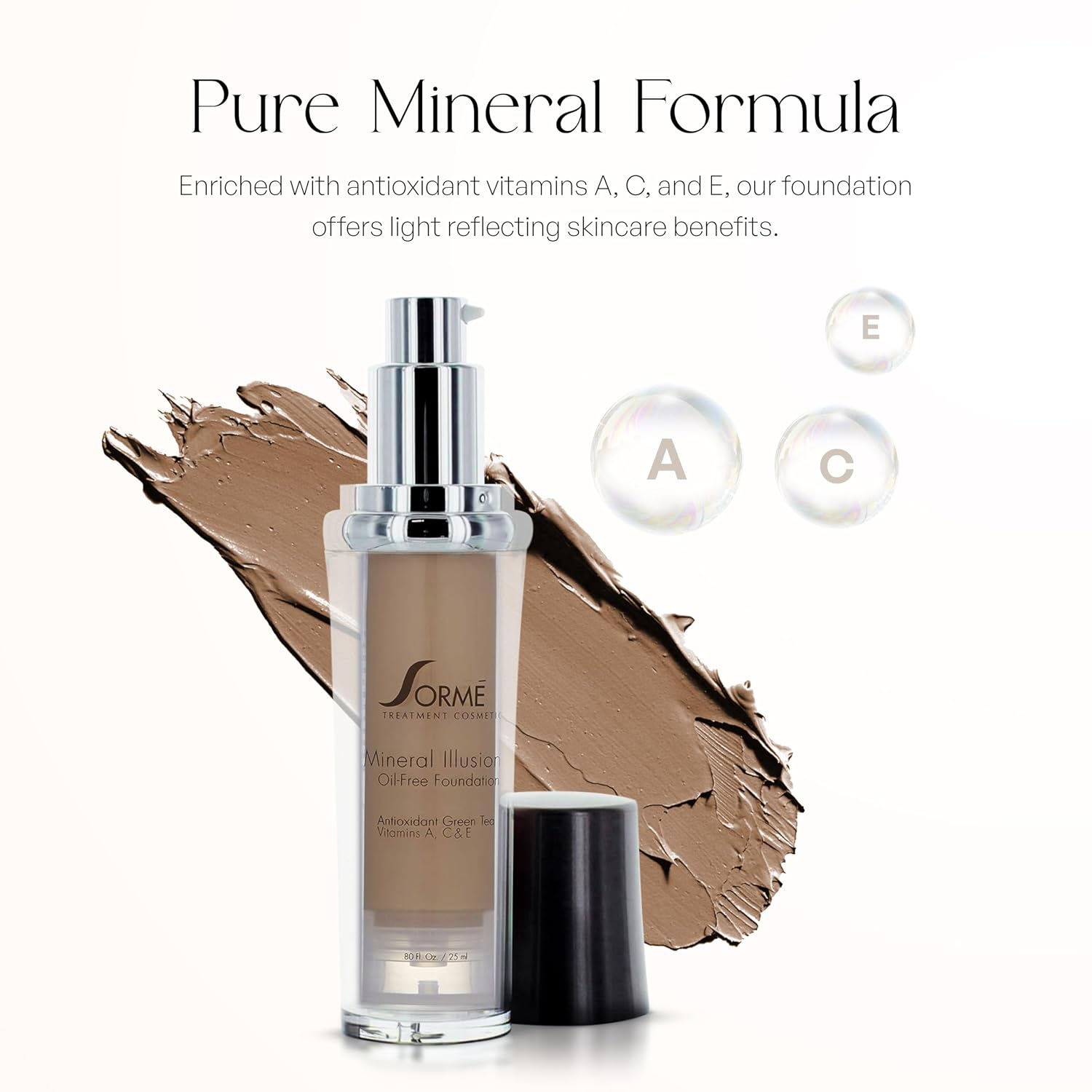 SORMÉ Mineral Illusion Fragrance & Oil Free Liquid Foundation with Non-Chemical Sunscreen, Mineral Formula, Hydrating with Shea Butter, Antioxidants Vitamins A, C, E, Medium Coverage for Smooth - 25ml