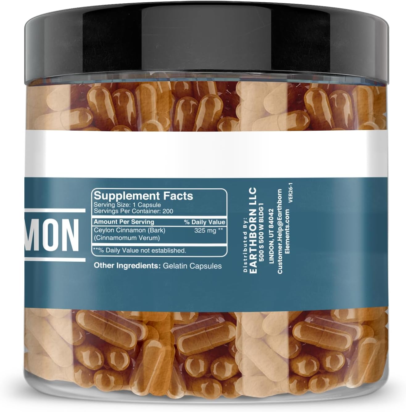 Earthborn Elements Ceylon Cinnamon 200 Capsules, Pure & Undiluted, No Additives