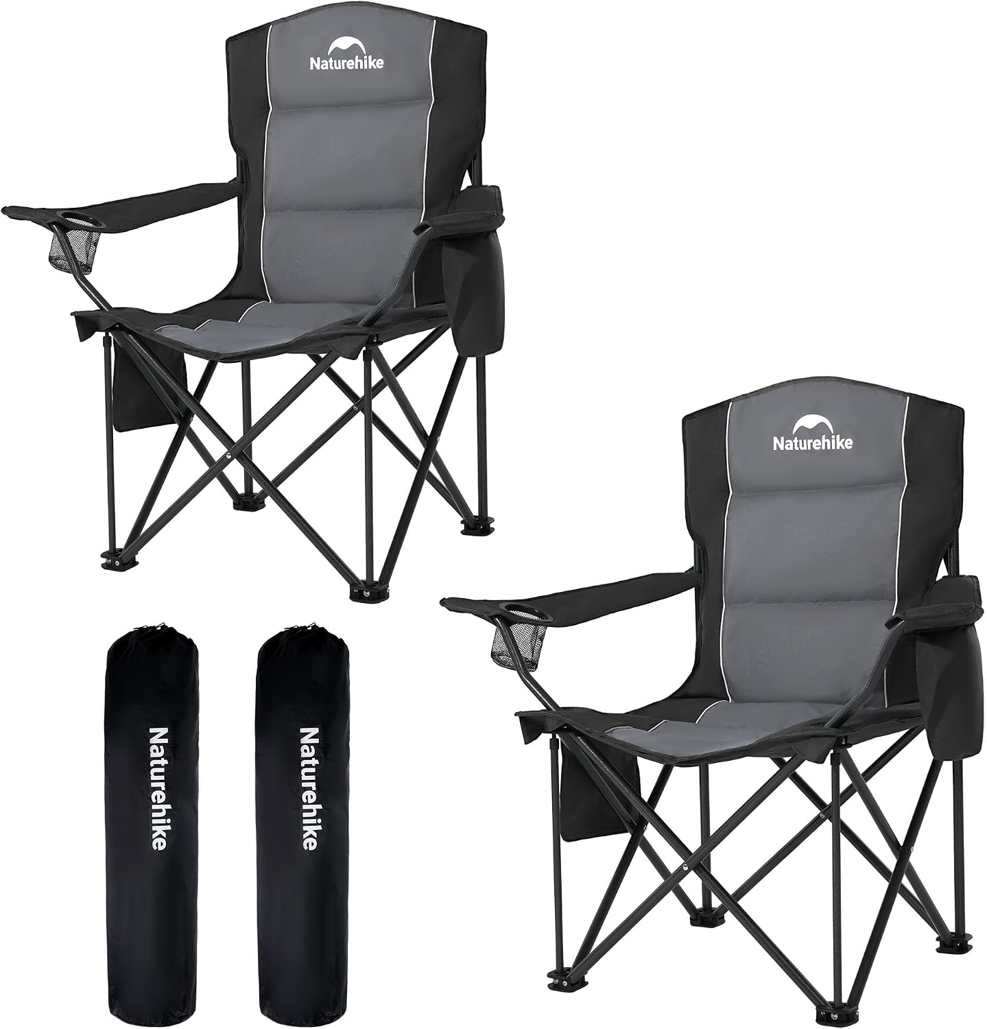 Naturehike Oversized Camping Chair with Cooler Bag, Heavy Duty Lawn Chair Support 450 LBS, Portable Padded Outdoor Folding Chair, 2 Pack