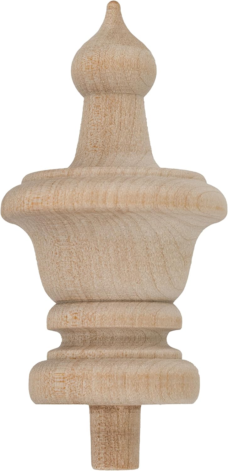 Turned Birch Wooden Finial | 3 1/2 Height | Unfinished Wood Finials for Crafts, Decorative Finials for Birdhouse, Grandfather Clock, Curtain Rod