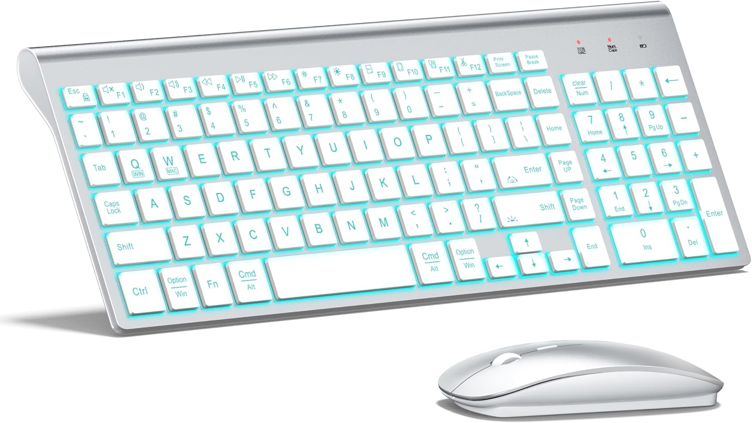 Wireless Keyboard and Mouse Ultra Slim Combo, TopMate - White | 2.4G Silent Compact 2400DPI Mouse and Scissor Switch Keyboard Set with Cover, Batteries Included, for PC/Laptop/Windows/Mac