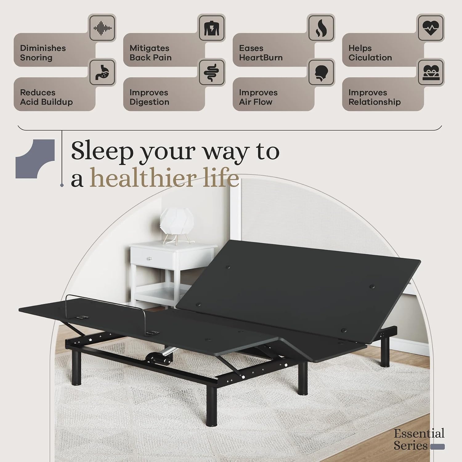 Sven and Son Essential Adjustable Bed Base (Frame) + 12 inch Memory Foam Matt (Medium), Easy Assembly, Head and Foot Lift, Memory Positions