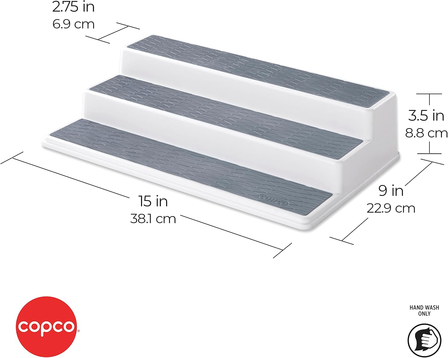 Copco 3-Tier Spice Rack Organizer for Cabinet - 15 Inch Non-Skid Pantry Organizer and Storage Shelf for Spices, Canned Goods, Seasonings - White and Gray Kitchen Cabinet Organizer