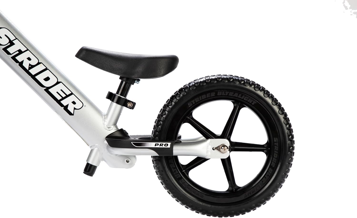 Strider 12 Pro, Aluminum Balance Bike for Kids Aged 1–5 Years, Silver | No-Pedal Pro Balance Bike, Ultralight Aluminum Frame, Adjustable Seat, Never-Flat Foam Rubber Tires, Easy Assembly
