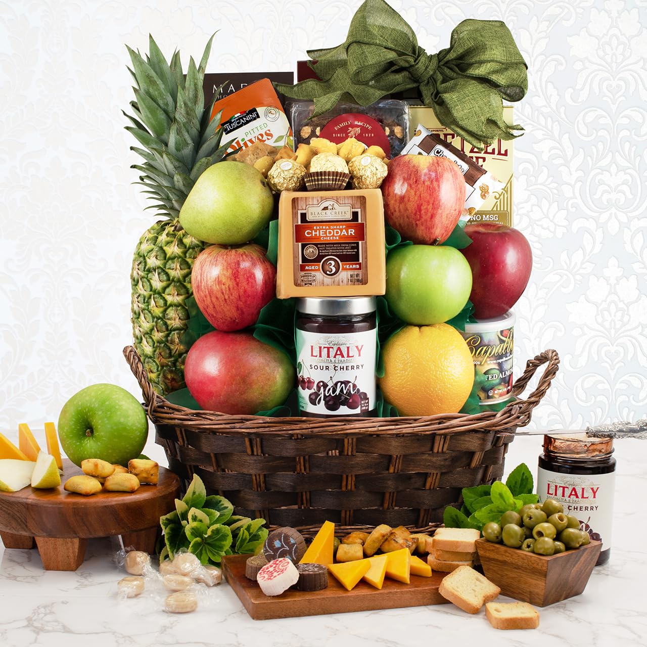 Capalbo's CEO Fruit Gift Basket | Cheese & Fruit Gift Baskets w/ Sharp Cheddar Cheese, Fresh Fruits, Ferrero Rocher Chocolates, Chocolate Truffles