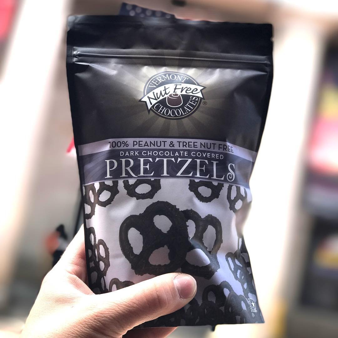 Vermont Nut Free Chocolates Dark Chocolate Covered Mini Twist Pretzels | 7 Ounce Bag, Peanut And Tree Nut Free, Egg-Free, Kosher Certified, Allergy Friendly, Safe for School Snacks