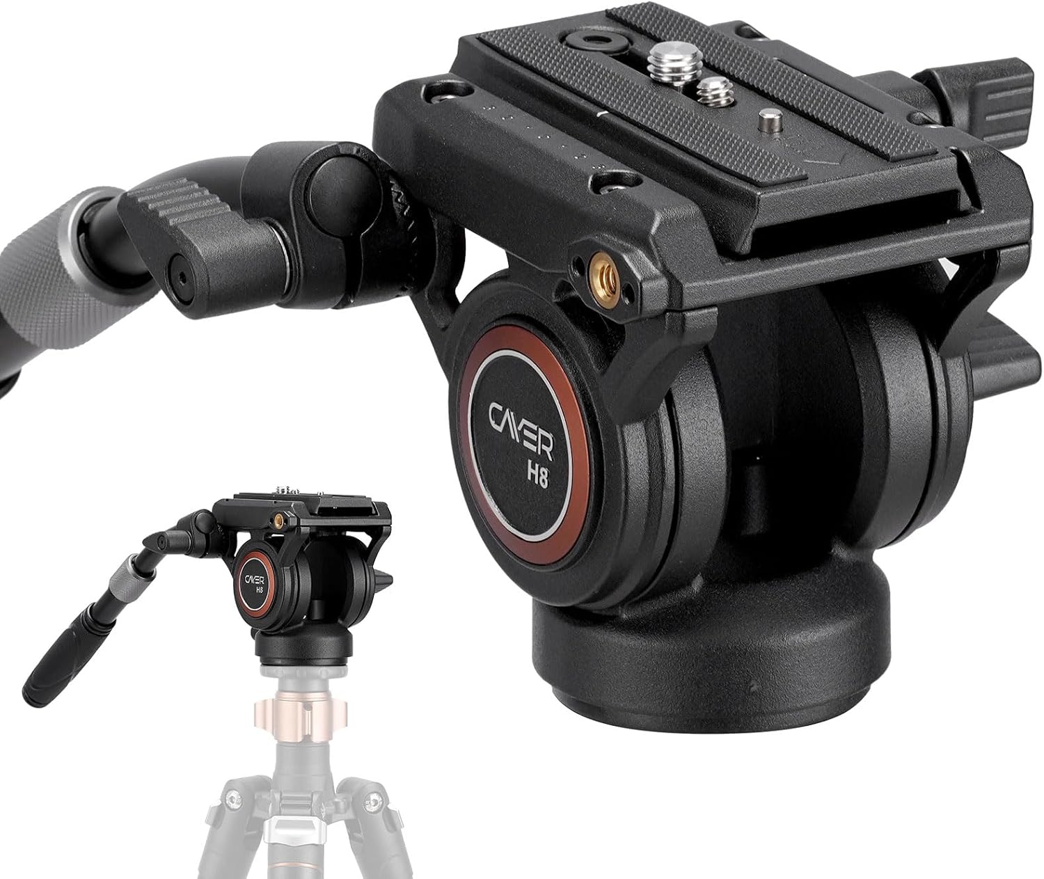 Cayer H8 Tripod Fluid Head, 60mm Base Video Head 13.2 Lb Load for Camera | Metal Housing, Adjustable Pan Handle, Smooth Fluid Movement