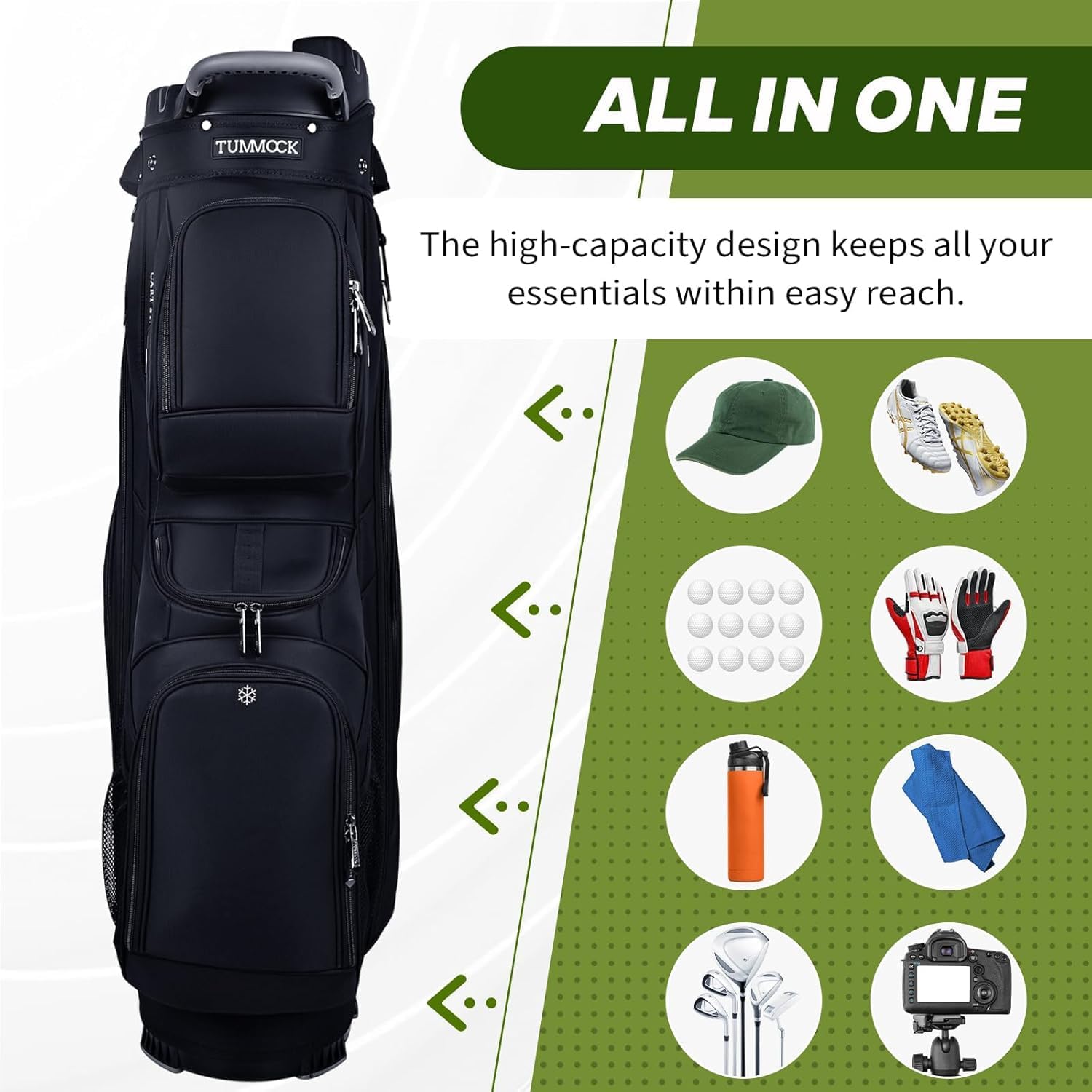 Golf Cart Bag, 14-Way Top Divider with Multiple Storage Pockets, Lightweight & Durable Golf Bag for Men, Cart-Friendly Design