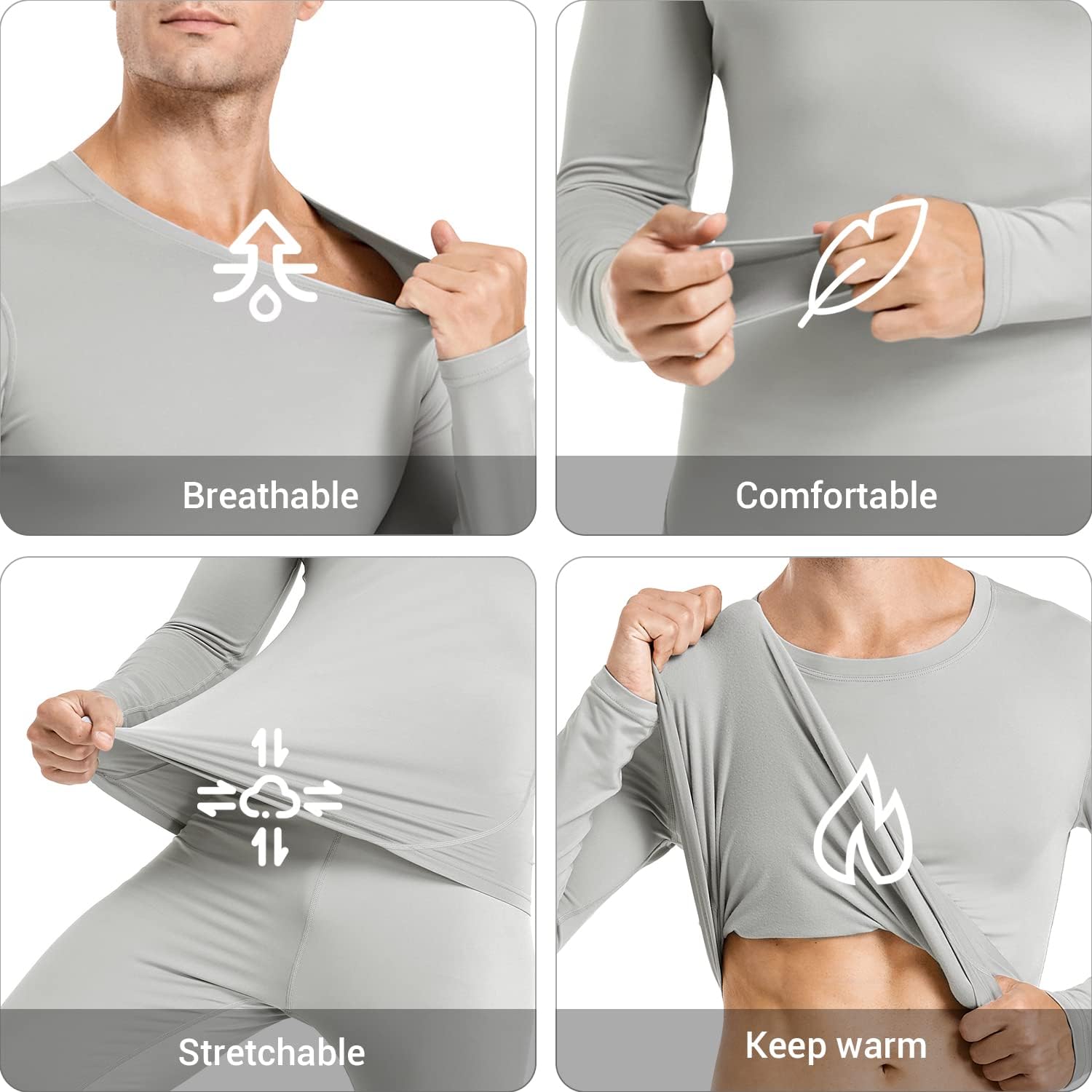 PISIQI Thermal Underwear Men Long Johns Set Ultra-Soft with Fleece Lined Base Layer Winter Skiing Warm Top & Bottom
