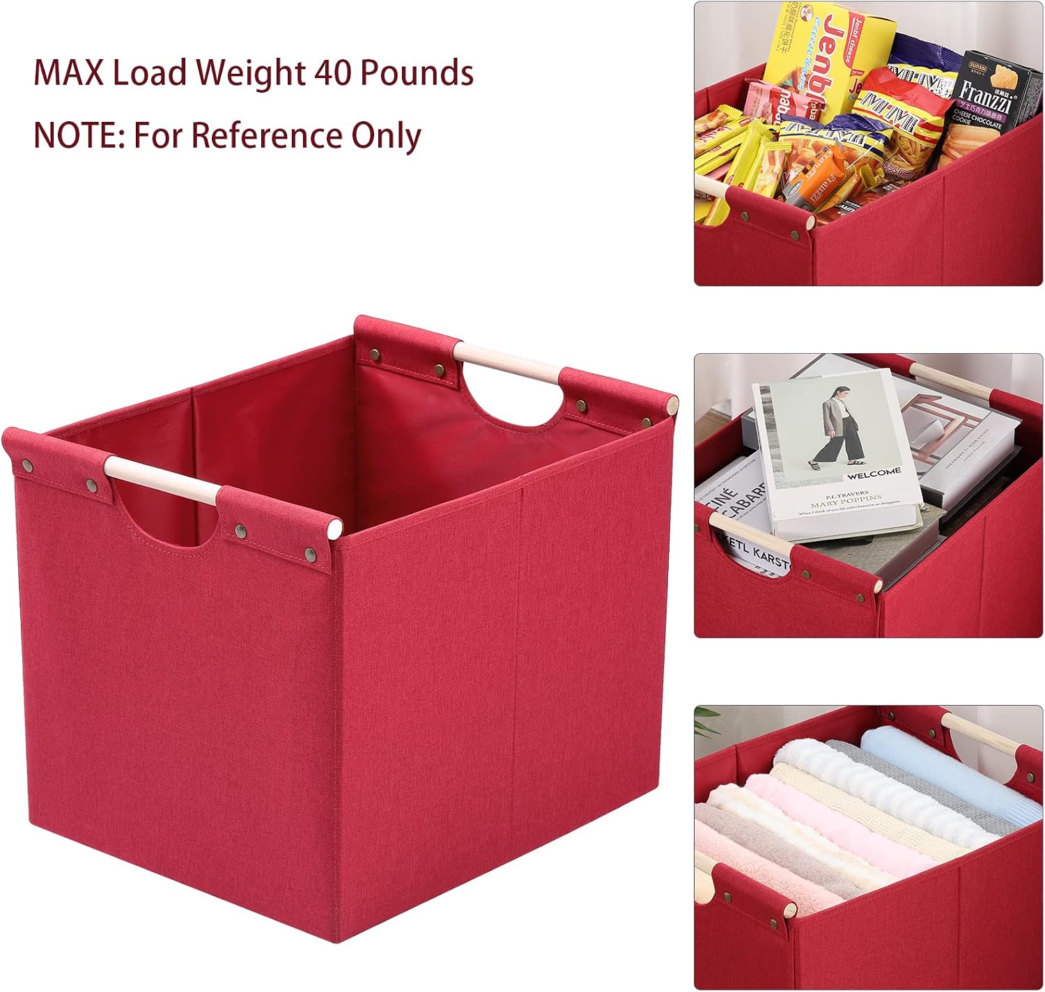 HOONEX Large Collapsible Storage Bins, Linen Fabric, 2 Pack, Storage Baskets with Wooden Carry Handles and Sturdy Heavy Cardboard, for Home, Office