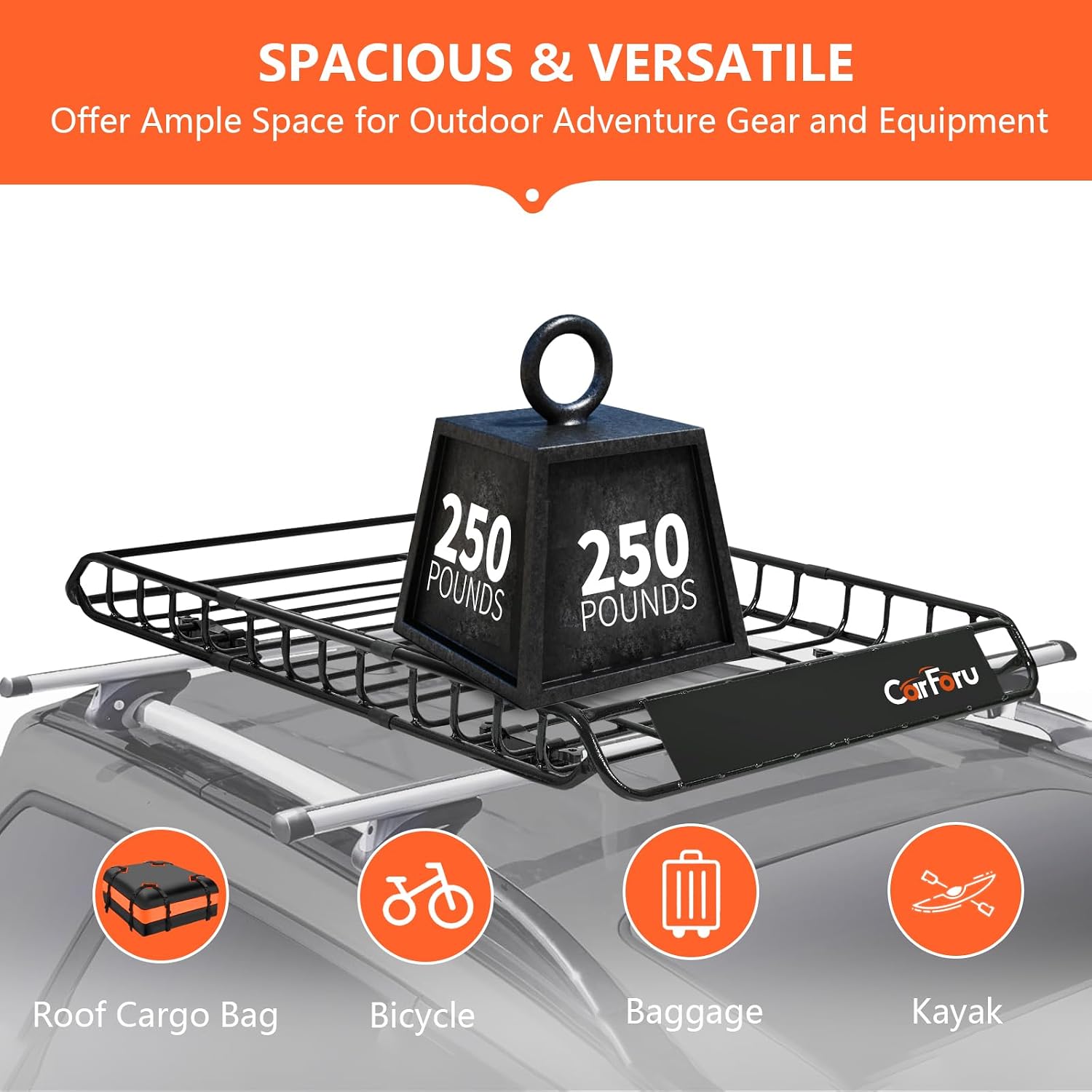 Universal Roof Rack Basket, 51"x36"x5", 250LB Heavy Duty for Truck | Premium heavy duty universal roof cargo basket, 250LB capacity
