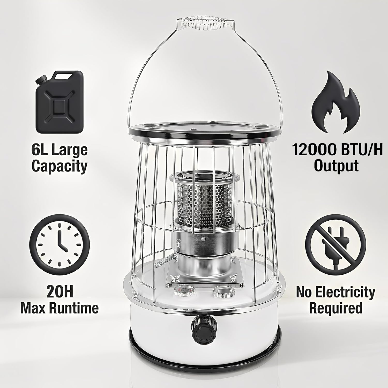 Vikye Indoor Kerosene Heater, 12000 BTU Non Electric Heater 6L Capacity with Tipping Protection,20H Runtime, for Indoor Outdoor Garage Camping