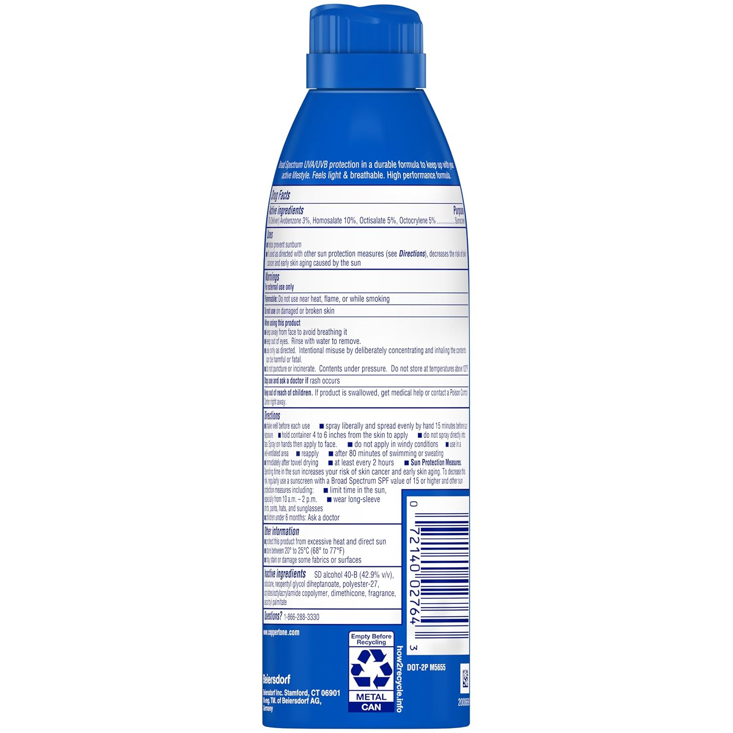 Coppertone SPORT Sunscreen Spray SPF 30, Value Pack, 2 x 5.5 FL OZ | Spray Sunscreen Broad Spectrum SPF 30, Sweat, Heat and Water Resistant, PABA, Oxybenzone, Octinoxate, Paraben and Dye Free