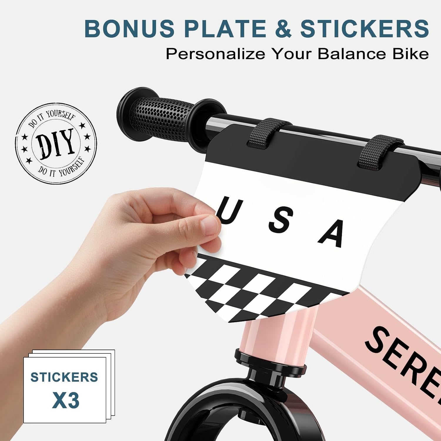 SEREED Toddler Balance Bike 2 Year Old, Gift for 2-3 Boys Girls, Adjustable | No Pedal Kids Toy Bike for 2-5 Years Old, Customize Plate with 3pcs Stickers (White)