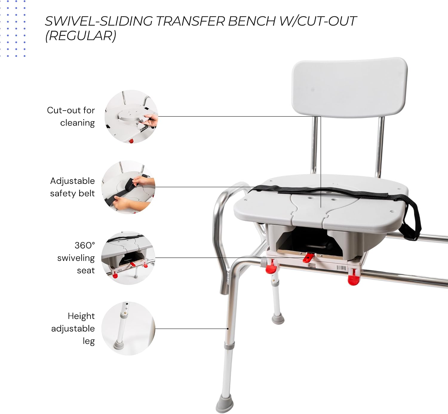 Tub Transfer Bench with Swivel Seat, for Elderly & Disabled, Standard | Eagle Health Supplies Sliding Shower Chair for Inside Shower, FSA/HSA eligible, Height Adjustable, 77662