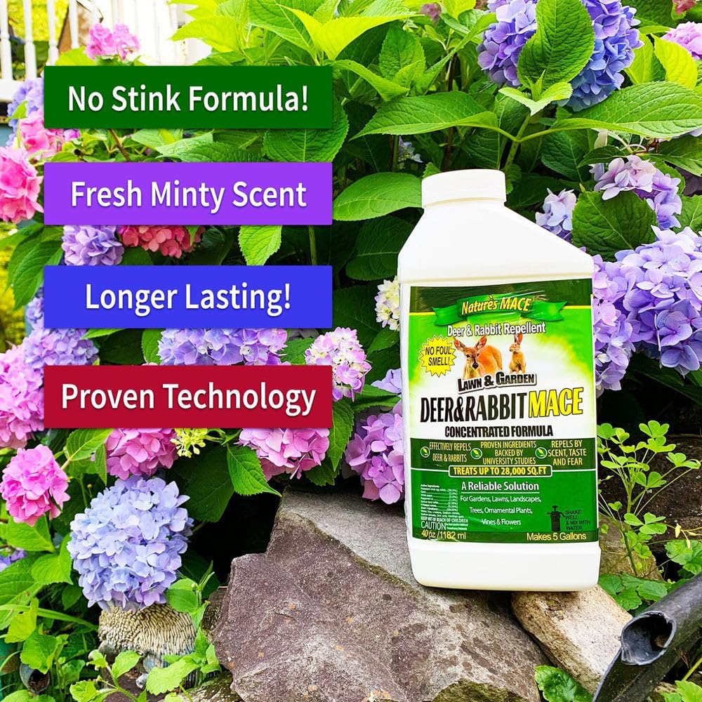 Nature's MACE Deer & Rabbit Repellent 40 oz Concentrate | Deer Repellent Spray for Plants, Lawns, Flowers & Gardens, Plant Safe, Protect Plants Fast, All-Season Protection.