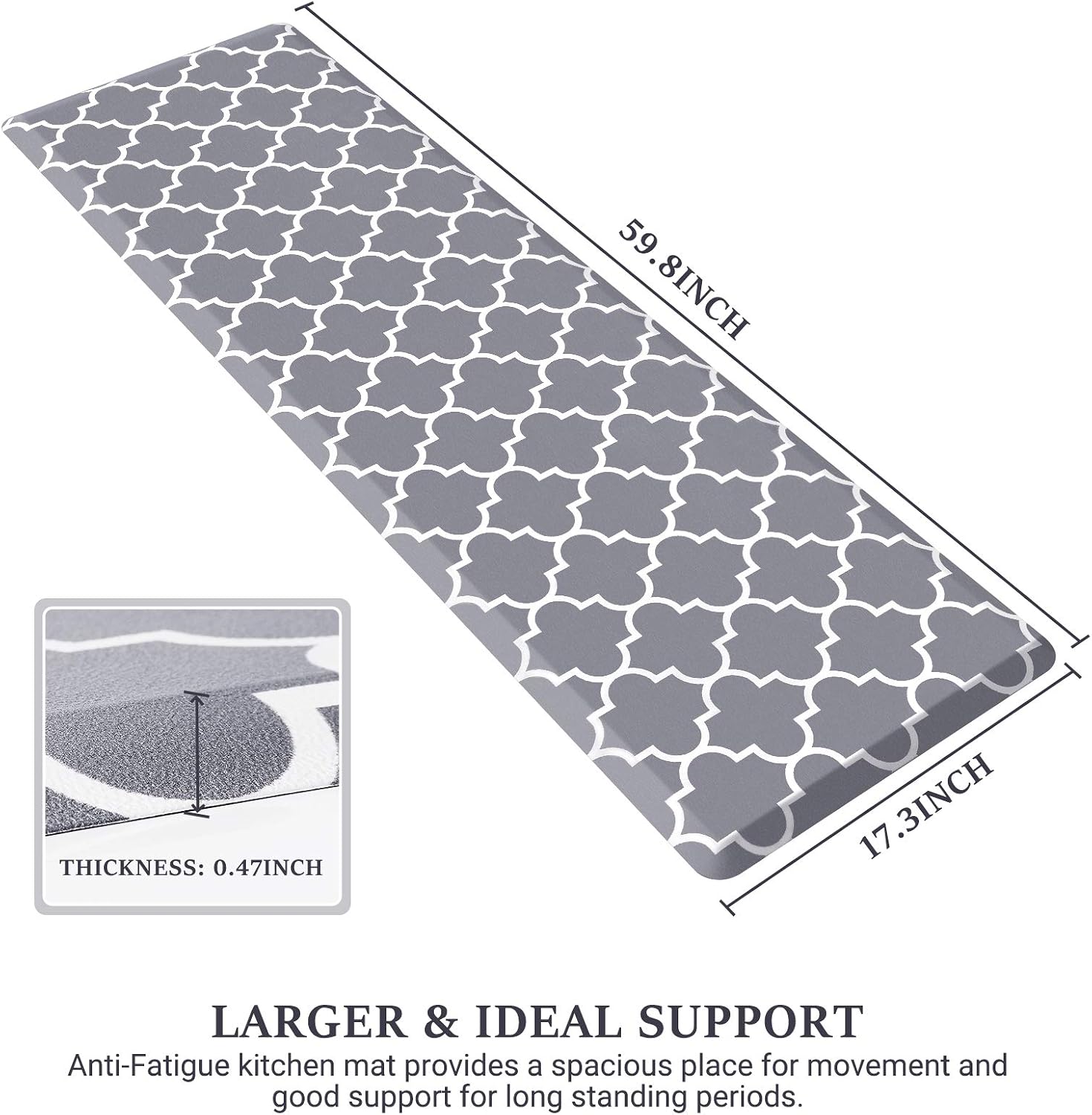 WISELIFE Kitchen Mats and Rugs Cushioned Anti-Fatigue, 17.3"x 60", Grey