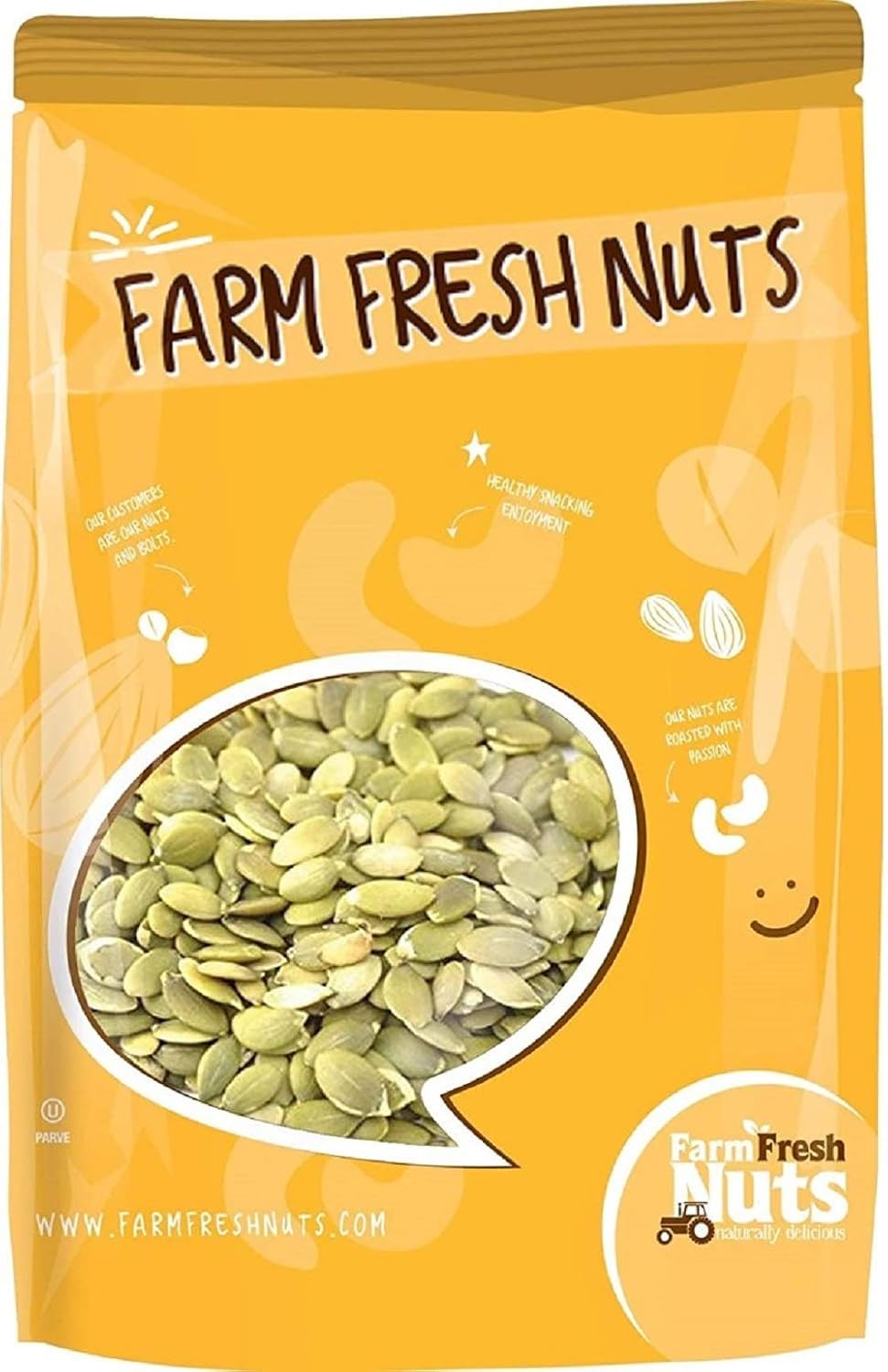 Farm Fresh Nuts Dry Roasted Pepitas Pumpkin Seeds (1LB) - Himalayan Salted | 1LB, Dry Roasted Pepitas, Pumpkin Seeds, Himalayan Salt, No Oil Added, OU Kosher