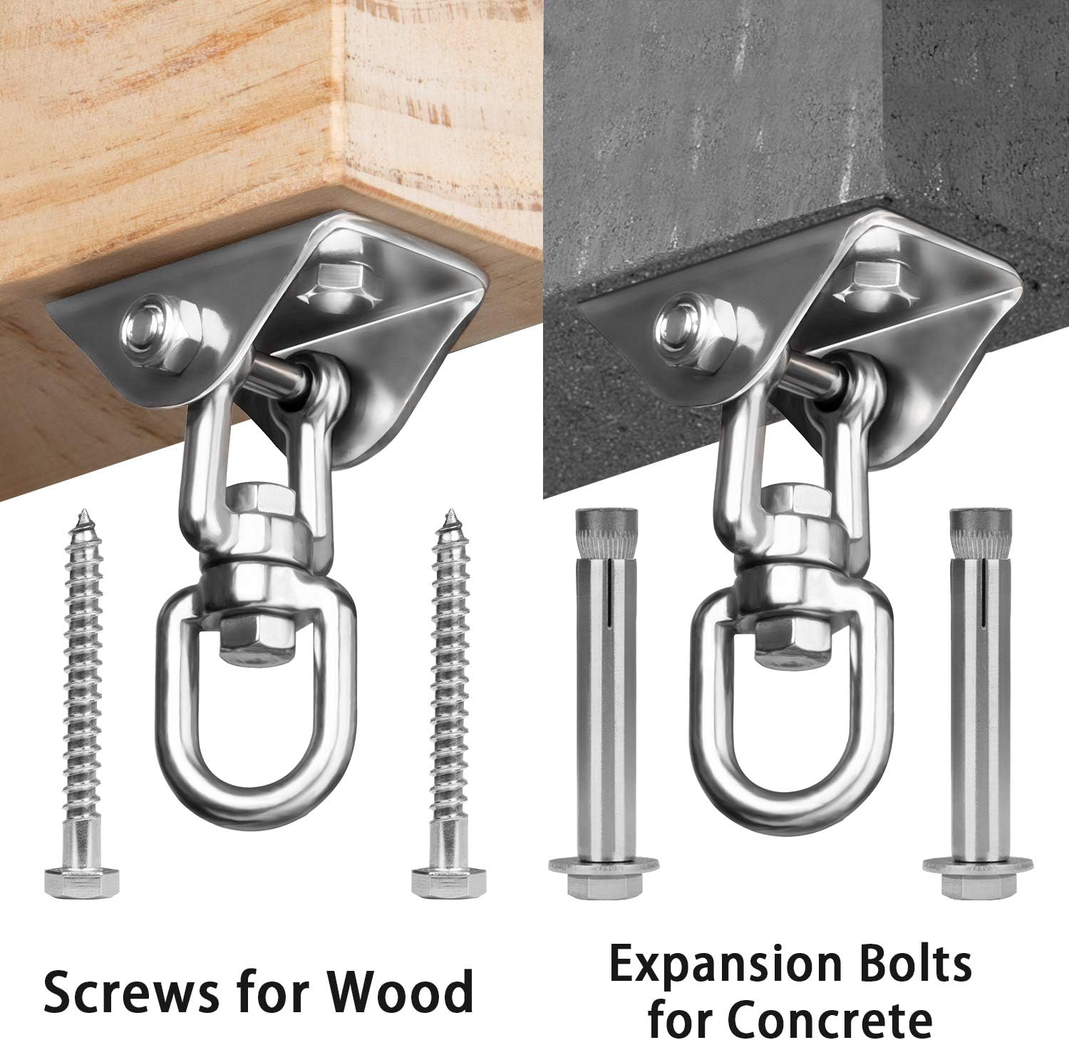 Heavy Duty Swing Hangers for Wooden Sets 2000 LB Capacity Hammock Hanger 360 Swivel Stainless Steel Swing Hardware Accessories 2 Packs for Porch